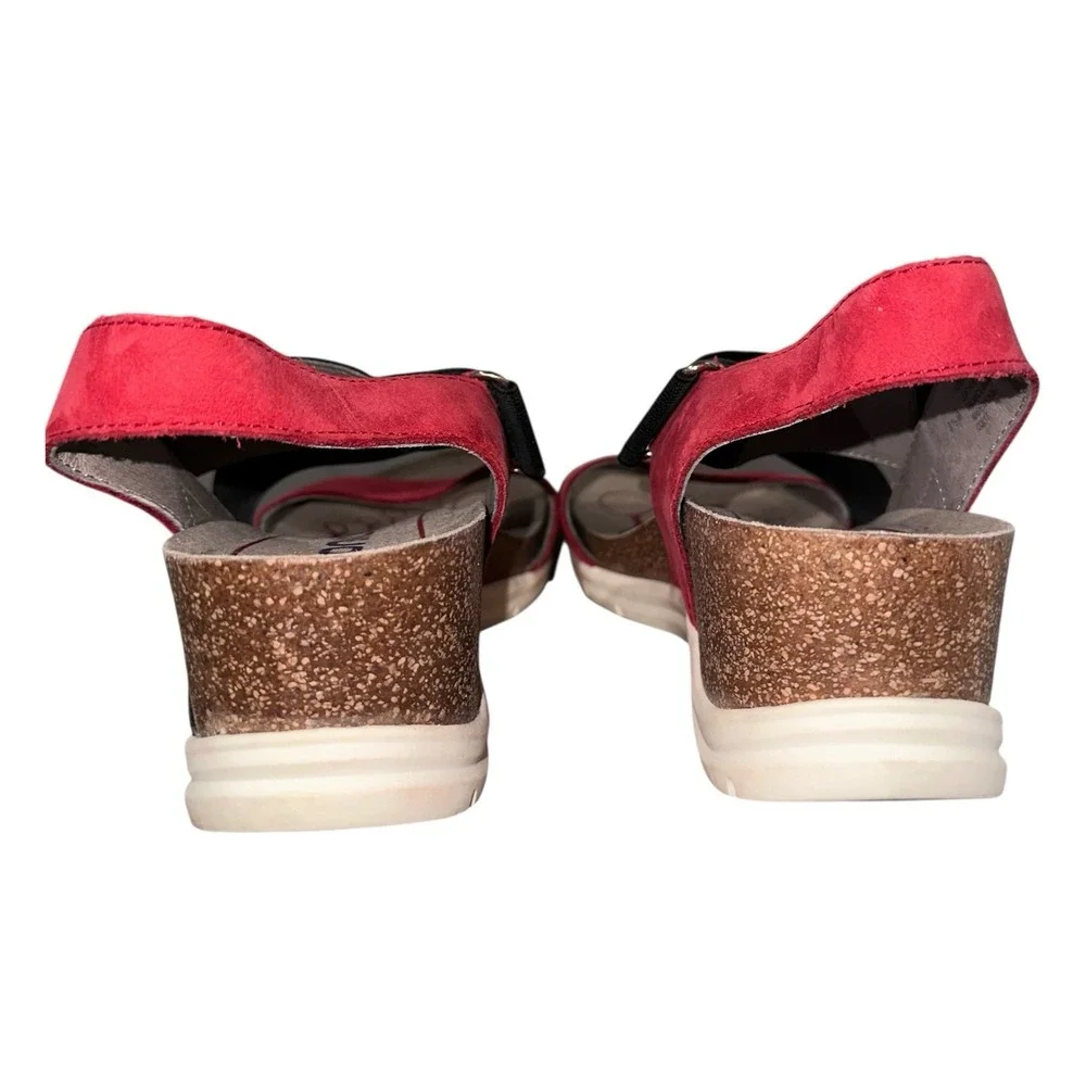 Bionica Women's 8.5M Red Leather Slingback‎ Wedge Sandals Comfort Cork Footbed
